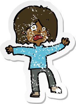 retro distressed sticker of a cartoon scared person png