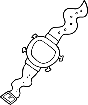 black and white cartoon wrist watch png