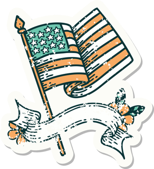 grunge sticker with banner of the american flag png