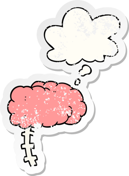 cartoon brain and thought bubble as a distressed worn sticker png