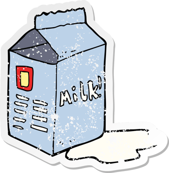 distressed sticker of a cartoon milk carton png