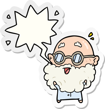 cute cartoon surprised old man and speech bubble sticker png
