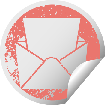 quirky distressed circular peeling sticker symbol letter and envelope png