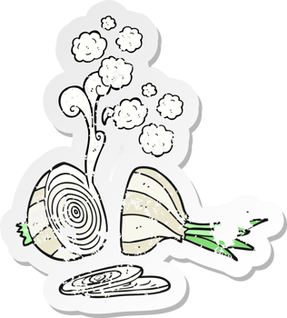 retro distressed sticker of a cartoon sliced onion png