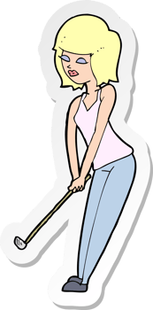 sticker of a cartoon woman playing golf png
