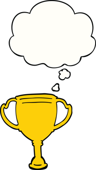 cartoon sports trophy with thought bubble png