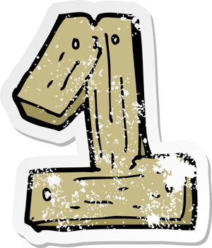 retro distressed sticker of a cartoon wooden number one drawing png