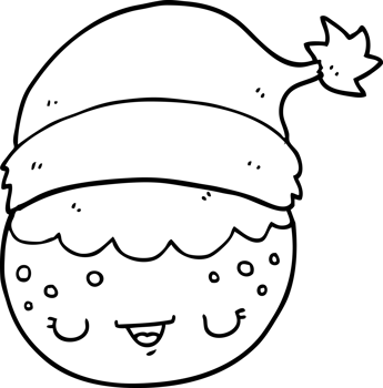 cartoon christmas pudding wearing santa hat png