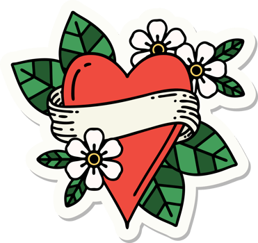 sticker of tattoo in traditional style of a heart and banner png