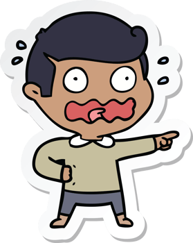sticker of a cartoon stressed out pointing png
