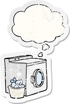 cartoon washing machine with thought bubble as a distressed worn sticker png