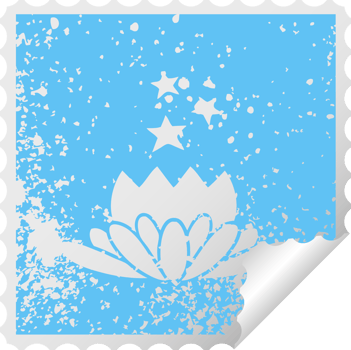 distressed square peeling sticker symbol of a flower png
