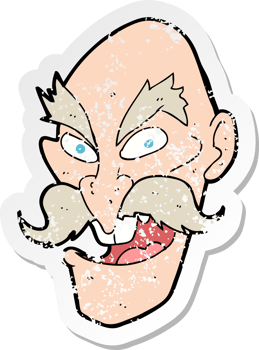 retro distressed sticker of a cartoon evil old man face drawing png