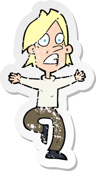 retro distressed sticker of a cartoon panicking man drawing png