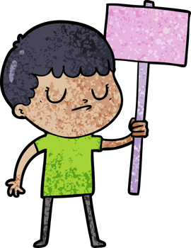cartoon grumpy boy with placard png