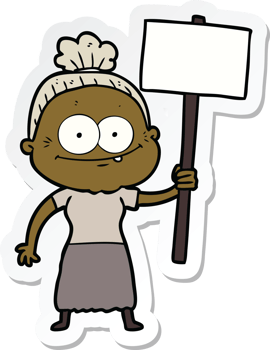 sticker of a cartoon happy old woman png