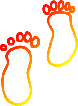 warm gradient line drawing of a cartoon foot prints png