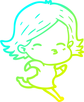 cold gradient line drawing of a cartoon woman png