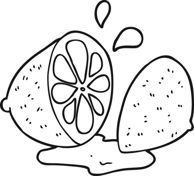 hand drawn black and white cartoon cut lemon png