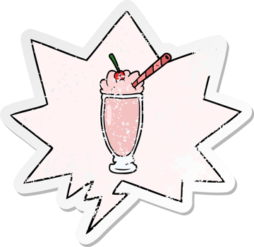 cartoon milkshake with speech bubble distressed distressed old sticker png