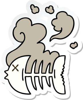 sticker of a quirky hand drawn cartoon dead fish skeleton png