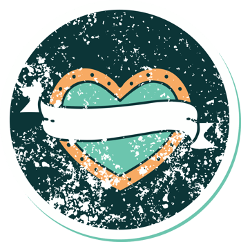 distressed sticker tattoo style icon of a heart and banner png
