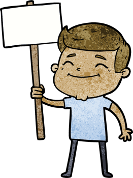 happy cartoon man with placard png