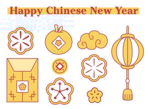 Basic RGBChinese New Year elements set. isolated icons collection, coins, lantern, red envelope, flower. Editable vector illustrations.