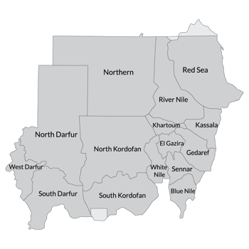 Sudan map. Map of Sudan in administrative states in grey color png