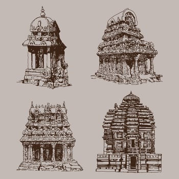 Vector Indian Style Temple Drawings for Landscapes