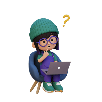 3D cute girl character confused on a laptop png