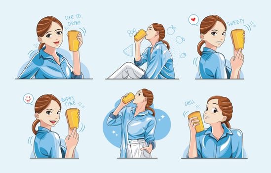 Happy time. Collection of young women enjoying a drink. Vector illustration