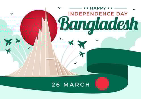 Happy Bangladesh Independence Day Vector Illustration on 26 March with Waving Flag and National Monument in Holiday Flat Cartoon Background