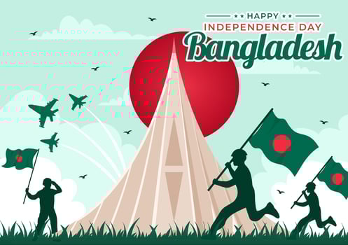 Happy Bangladesh Independence Day Vector Illustration on 26 March with Waving Flag and National Monument in Holiday Flat Cartoon Background
