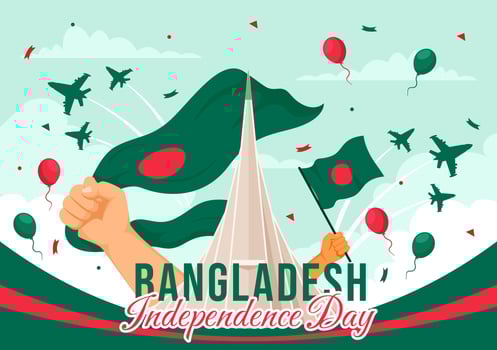 Happy Bangladesh Independence Day Vector Illustration on 26 March with Waving Flag and National Monument in Holiday Flat Cartoon Background