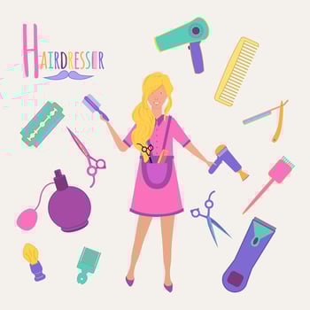 Colorful book alphabet. Book of professions. Profession Hairdresser. Letter H vector