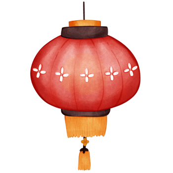 Chinese lantern in round shape with red color and white flower in watercolor isolated item png
