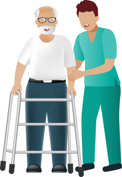 Senior man use walker stick with help from physical therapist assistant. Rehabilitation Elderly care png