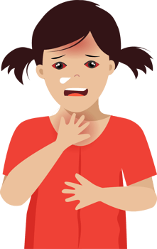 Kid girl suffering from fever, sore throat and red eyes. Child sickness, medical and health care. png