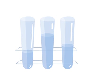 Flat design illustration of vibrant test tubes. Transparent tubes filled with colorful liquids symbolize innovation and discovery in fields like chemistry, biotechnology, and medicine. vector