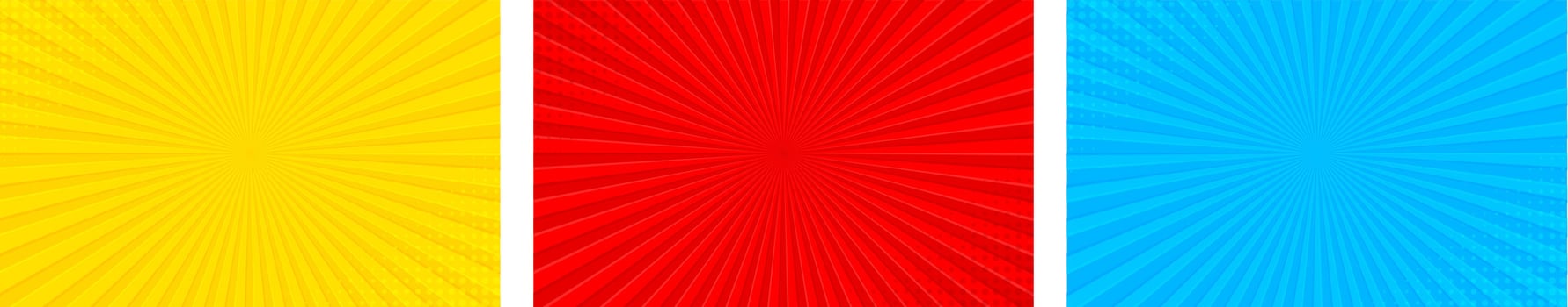 Sun light rays sun pop art Retro vintage style background with red, blue and yellow color. Comic book pop art strip radial backdrop halftone Abstract summer sunny Vintage radial background. vector