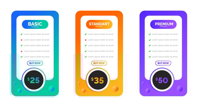 UI UX app pricing chart table Subscription design or website Pricing chart table design template. Product Plan Offer Price Package Subscription Options Comparison Table Chart Infographic Design. vector