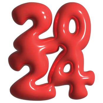 Happy new year 2024 with red 3d-illustration png