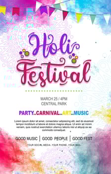 Watercolor Holi festival poster template vector