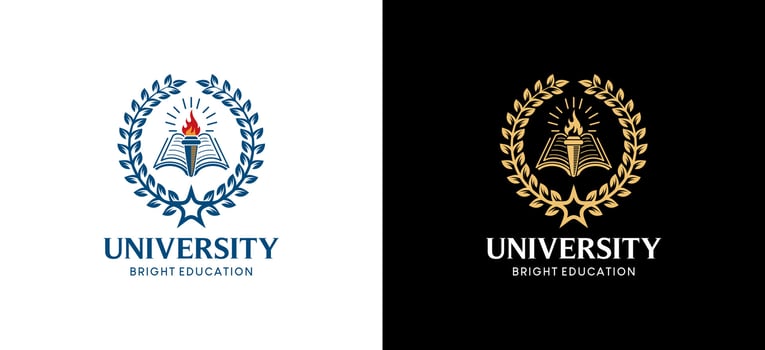 Higher education university emblem logo design using torch, book and paddy star symbols vector