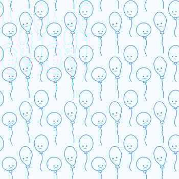 Seamless pattern with contour drawing of Blue Monday balloons with sad smiley faces in trendy blue vector