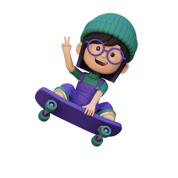 3D girl character ride skateboard png
