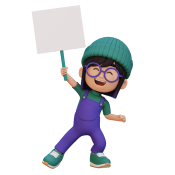 3D girl character holding a blank placard png
