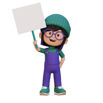 3D girl character holding a blank placard png