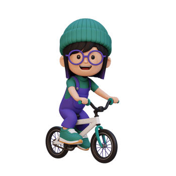3D girl character ride bike go to school png